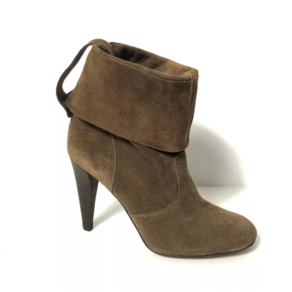 MOSSIMO DUTTI $299 Whiskey Brow Suede Fold Over HighHeel Slouchy Mid Calf Boots